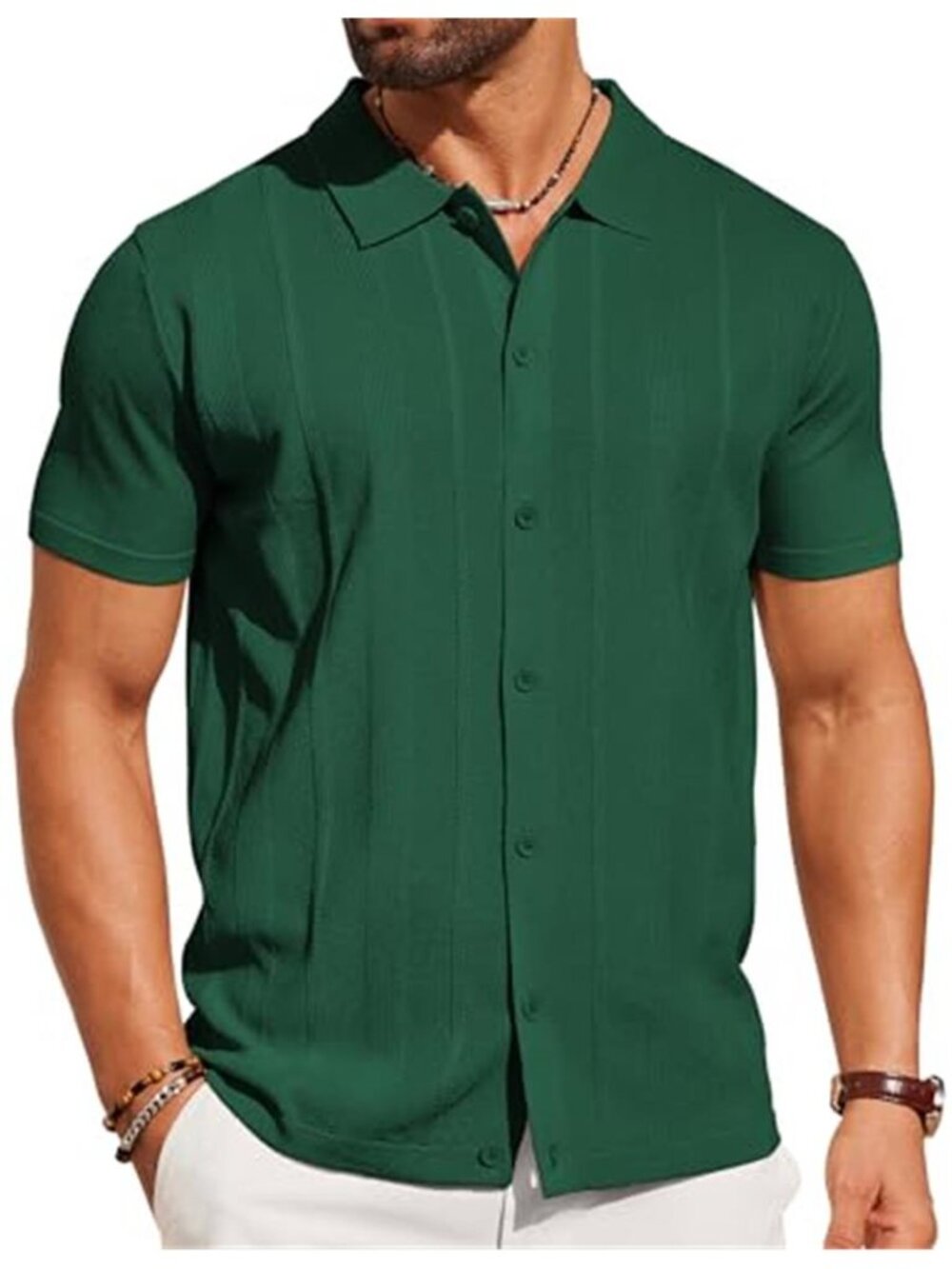 Mens Crochet Knit Button Up Shirt Short Sleeve Camp Collar Beach Summer Shirt